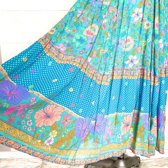 SPELL Hibiscus Lane Strapless Flutter Midi Dress Organic 
Lagoon Floral Print - Picture 13 of 17